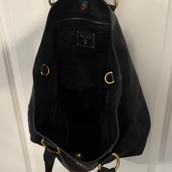 Prada Black Pebbled Leather Large Tote with Adjustable/Removable Crossbody Strap - Picture 9 of 14